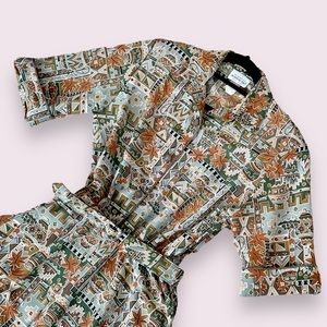 Vintage Day Dress Brownstone Short Sleeve Fit Flare Belted Medium